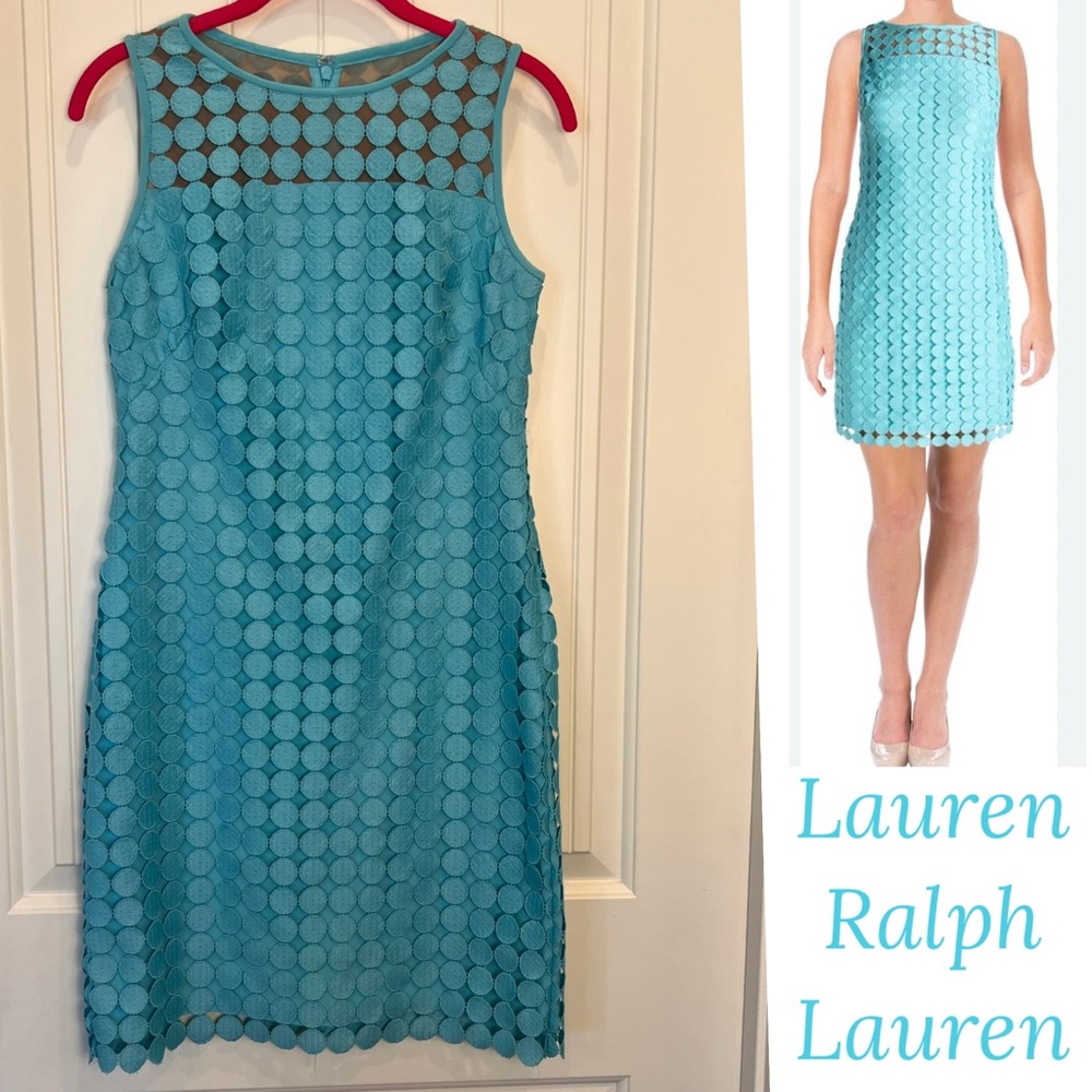 Lauren Ralph Lauren Aqua/Teal/Blue Sleeveless Sheath Mini Dress SZ 4
